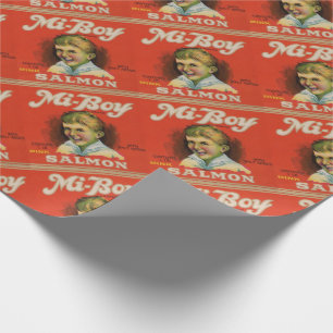 1930s Mi-Boy pink salmon can label Wrapping Paper