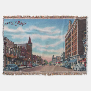 1930s Michigan Main Street Throw Blanket
