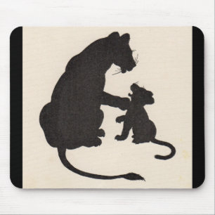 1930s mother lion and cub silhouette mouse mat