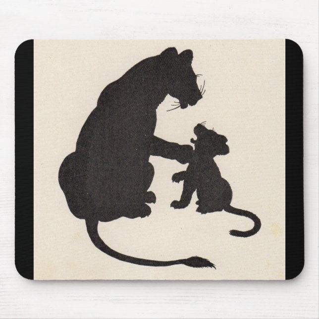 1930s mother lion and cub silhouette mouse mat (Front)