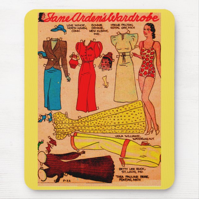 1930s paper doll Jane Arden four lovely outfits Mouse Mat (Front)