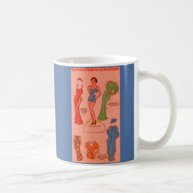 1930s paper doll Jane Arden red dress green dress Coffee Mug (Right)
