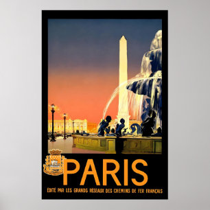 1930s Paris France Concorde Vintage Style Travel Poster