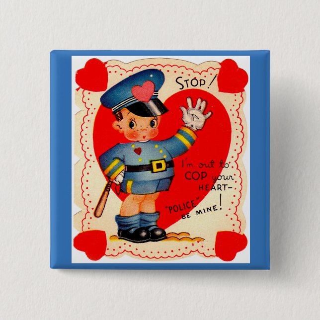 1930s police boy valentine 15 cm square badge (Front)