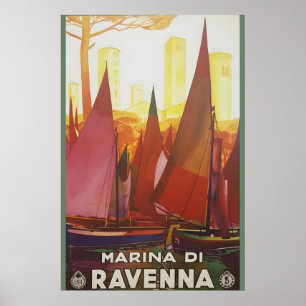 1930s Ravenna Italy Colourful Vintage Style Travel Poster