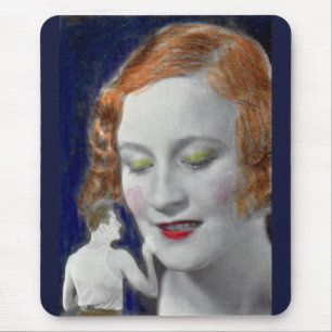 1930s redhead woman and her teeny tiny husband mouse mat