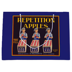 1930s Repetition Apples crate label print Large Gift Bag