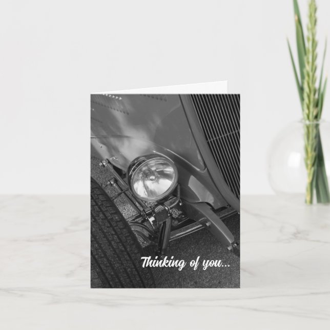 1930's Roadster Grayscale Thinking Of You Card (Front)