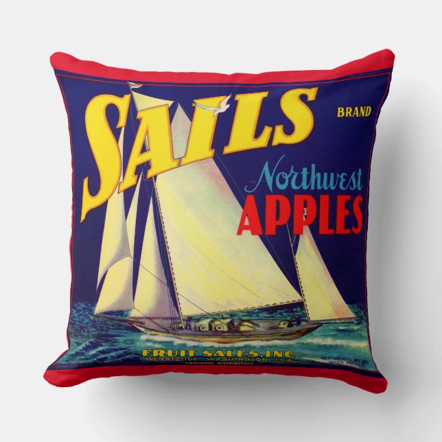1930s Sails Northwest Apples crate label print Cushion (Front)