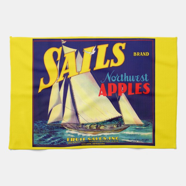 1930s Sails Northwest Apples crate label print Tea Towel (Horizontal)