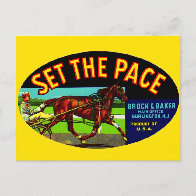 1930s Set the Pace vegetable crate label Postcard (Front)