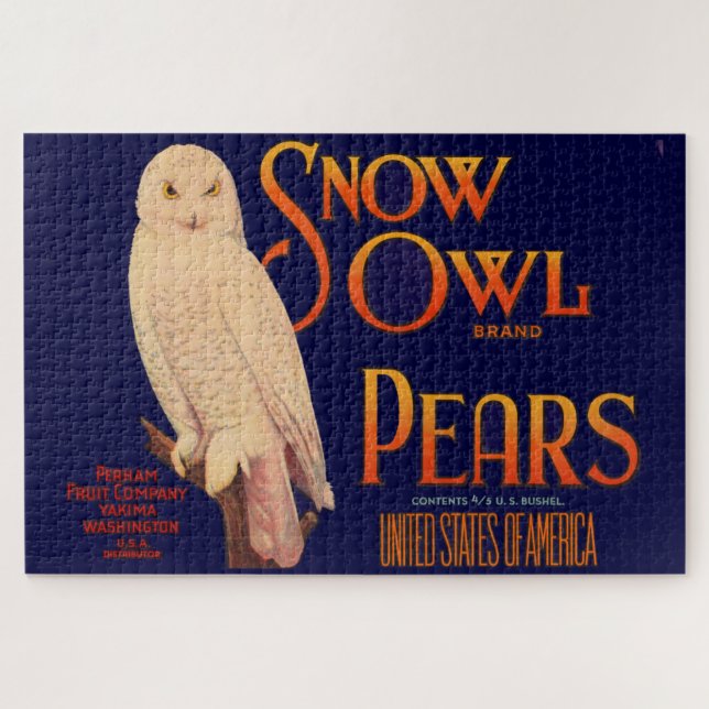 1930s Snow Owl brand pears fruit crate label print Jigsaw Puzzle (Horizontal)