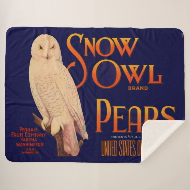 1930s Snow Owl brand pears fruit crate label print Sherpa Blanket (Front (Horizontal))