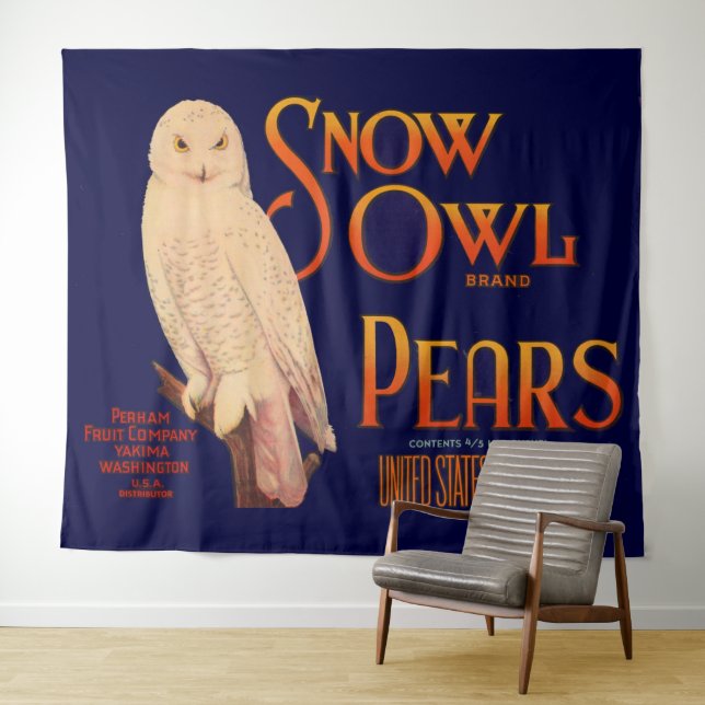 1930s Snow Owl brand pears fruit crate label print Tapestry (In Situ (Horizontal))