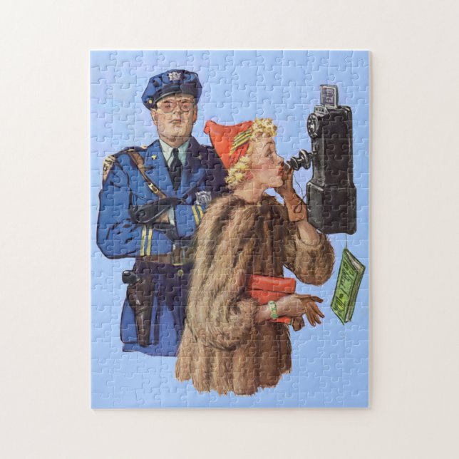 1930s traffic cop and rich lady arrestee jigsaw puzzle (Vertical)