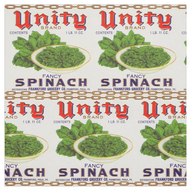 1930s Unity fancy spinach can label print Fabric (Swatch)