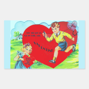 1930s Valentine My Heart Is Up In the Air Rectangular Sticker