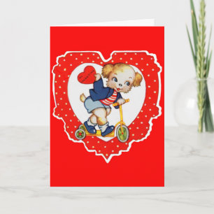 1930s Valentine puppy dog riding scooter Holiday Card