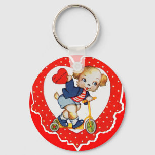 1930s Valentine puppy dog riding scooter Key Ring