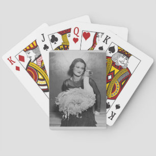 1930s Woman with Fluffy Swan Playing Cards