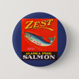 1930s Zest pink salmon can label 6 Cm Round Badge