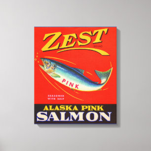 1930s Zest pink salmon can label Canvas Print