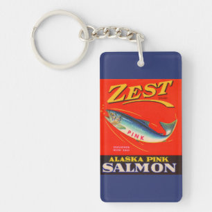 1930s Zest pink salmon can label Key Ring
