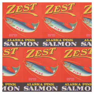 1930s Zest pink salmon can label print Fabric