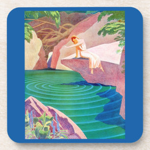 1931 art deco woman by a pond coaster