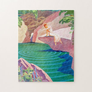 1931 art deco woman by a pond jigsaw puzzle
