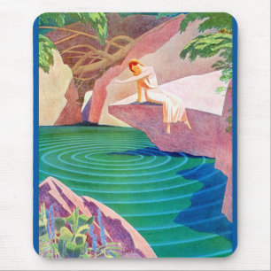 1931 art deco woman by a pond mouse mat