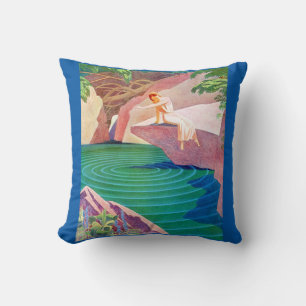 1931 art deco woman by a pond print cushion