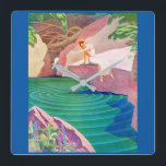 1931 art deco woman by a pond square wall clock<br><div class="desc">A VERY neat, VERY classic example of art deco... art, found in a 1931 magazine. In the image the woman has dropped a stone into the pond, hence the ripples. Of course, it looks great on all kinds of EVERYTHING. Wanna see more old? Here's the Facebook page for my store:...</div>