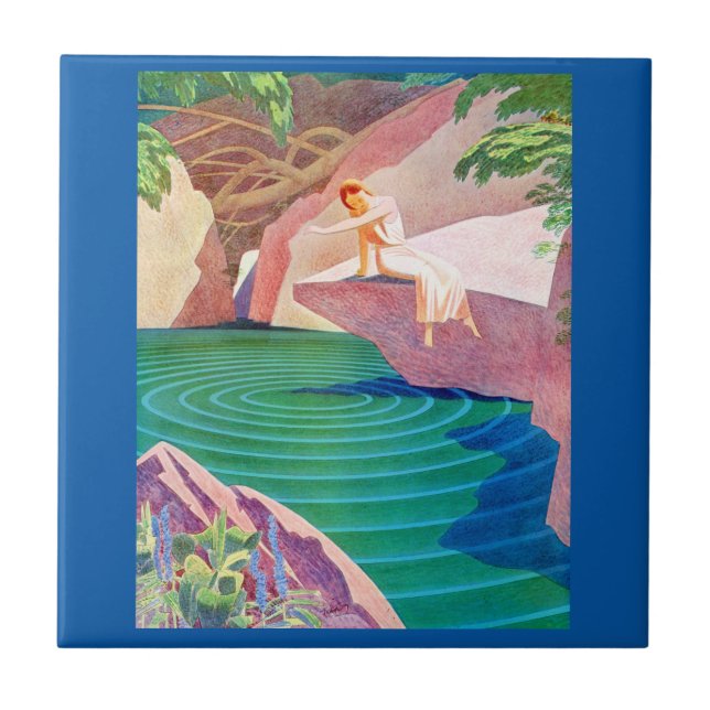 1931 art deco woman by a pond tile (Front)