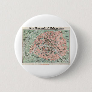 1932 Art Deco Map of Paris, France 6 Cm Round Badge
