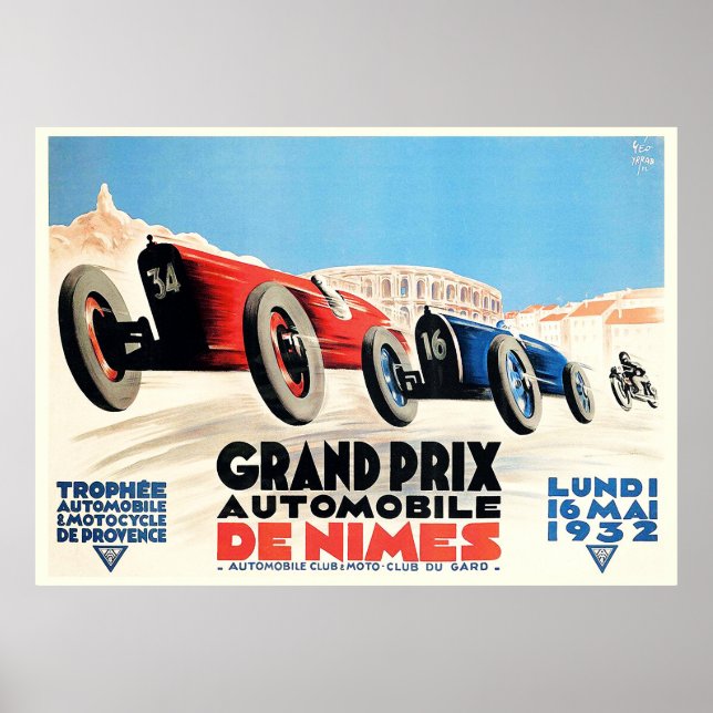 1932 Nimes Grand Prix French Racing Poster (Front)