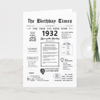 1932 The Year You Were Born Birthday Card