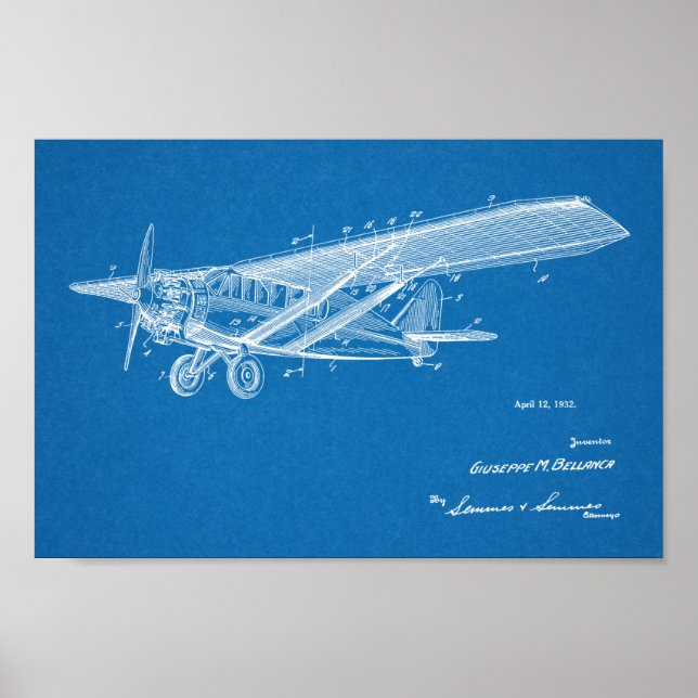 1932 Vintage Aeroplane Patent Art Drawing Print (Front)