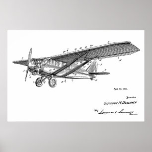 1932 Vintage Aeroplane Patent Art Drawing Print