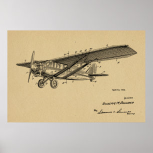 1932 Vintage Aeroplane Patent Art Drawing Print