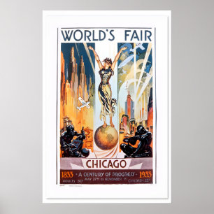 1933 Art Deco Chicago World's Fair Classic Vintage Poster