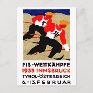 1933 Austrian Ski Race Poster Postcard
