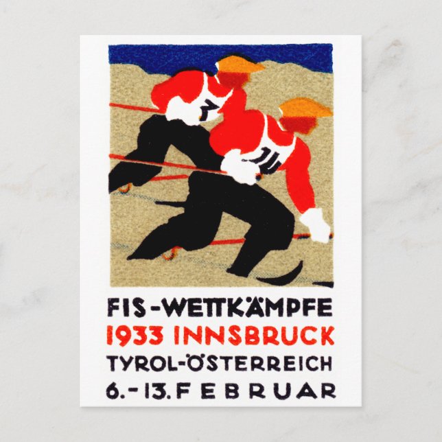 1933 Austrian Ski Race Poster Postcard (Front)