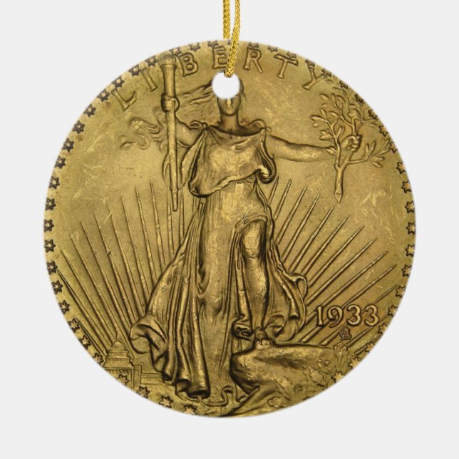 1933 Double Eagle Gold Coin Ceramic Tree Decoration (Front)