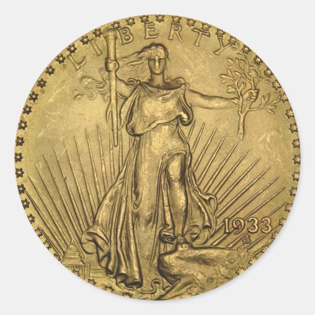1933 Double Eagle Gold Coin Classic Round Sticker (Front)