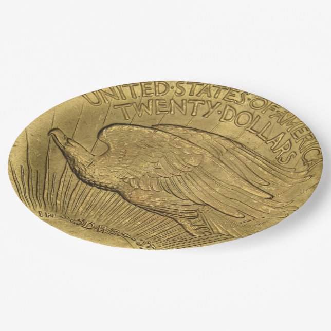 1933 Double Eagle Gold Coin Paper Plate (Angled)