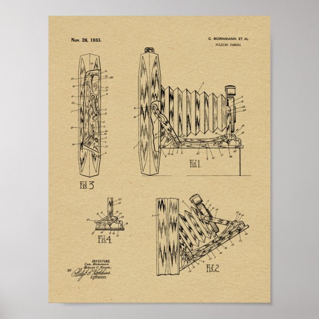 1933 Folding Camera Patent Art Drawing Print (Front)