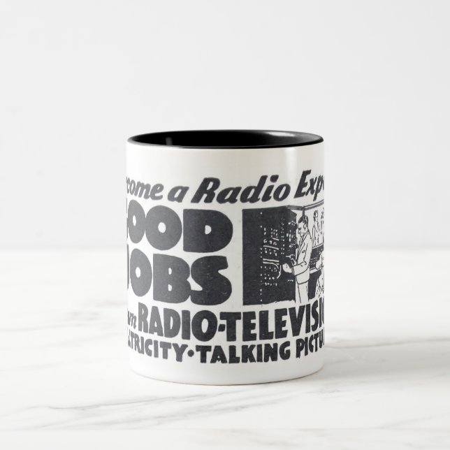 1933 LEARN RADIO-ELECTRICITY ADVERTISING Two-Tone COFFEE MUG (Center)