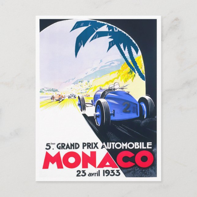 1933 Monaco Grand Prix vintage racing Postcard (Front)
