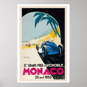 1933 Monaco Grand Prix Vintage Racing Poster